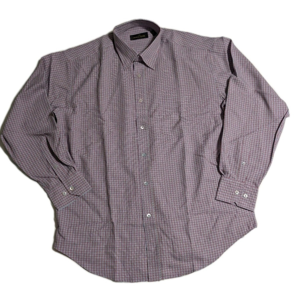 Bugatchi Uomo Dress Shirt L Purple Blue MicroCheck Long Sleeve Button Front NWOT